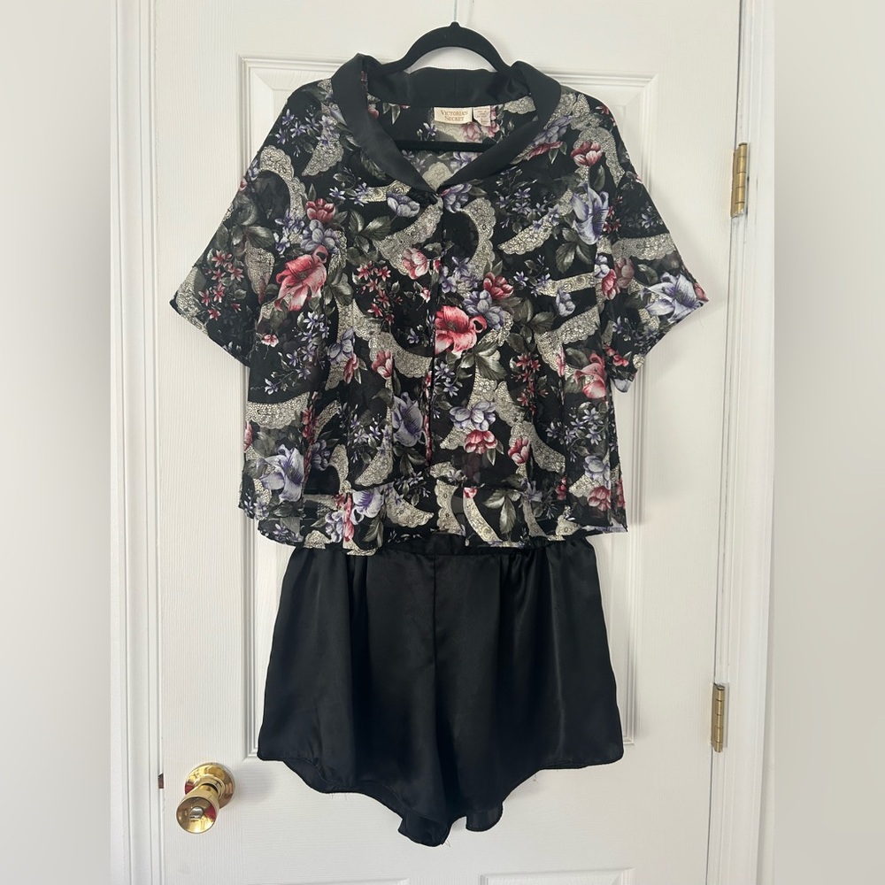 Vintage Victoria’s Secret Gold Label Sheer Floral Pajama Set